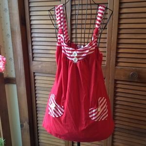 PEEP STUDIO TOP RED WHITE  STRIPE HEART POCKETS LG